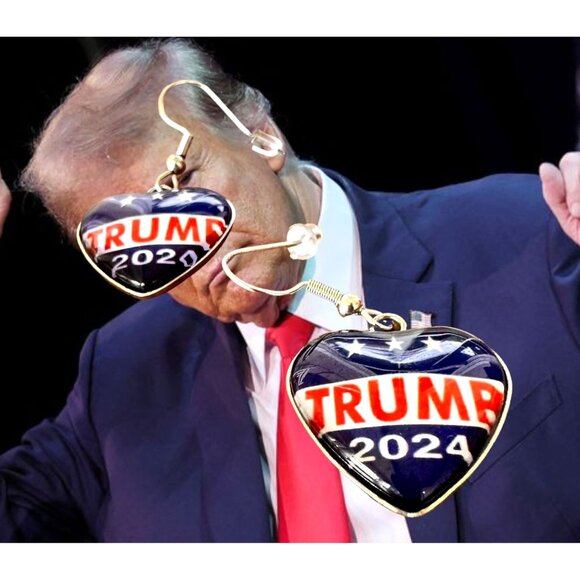 Trump 2024 MAGA Earrings Patriotic New Heart Shaped Dangle Hooks Electi… - Picture 3 of 12